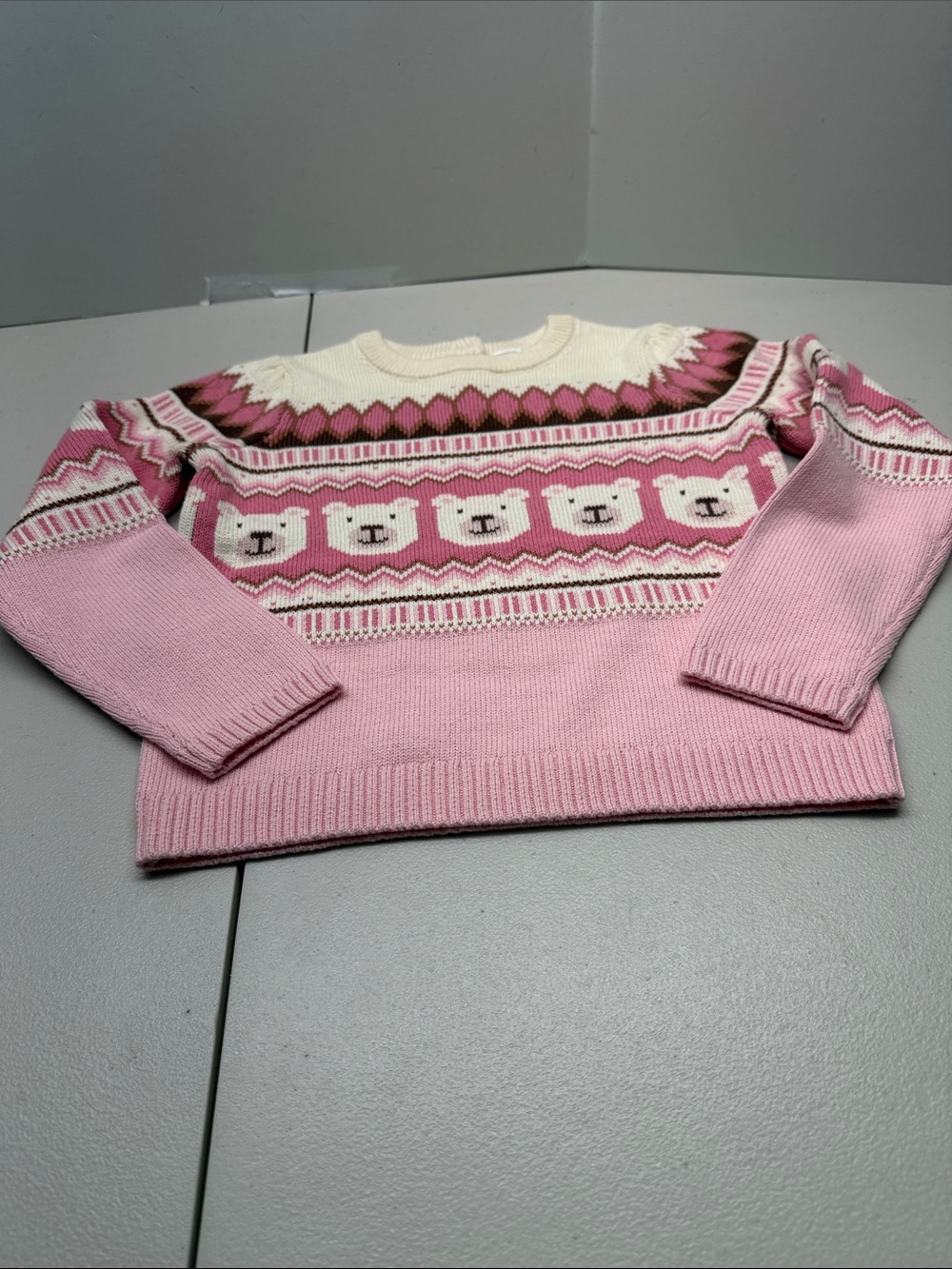 Gymboree Pink Cream Bear Fair Isle Sweater. NWOT